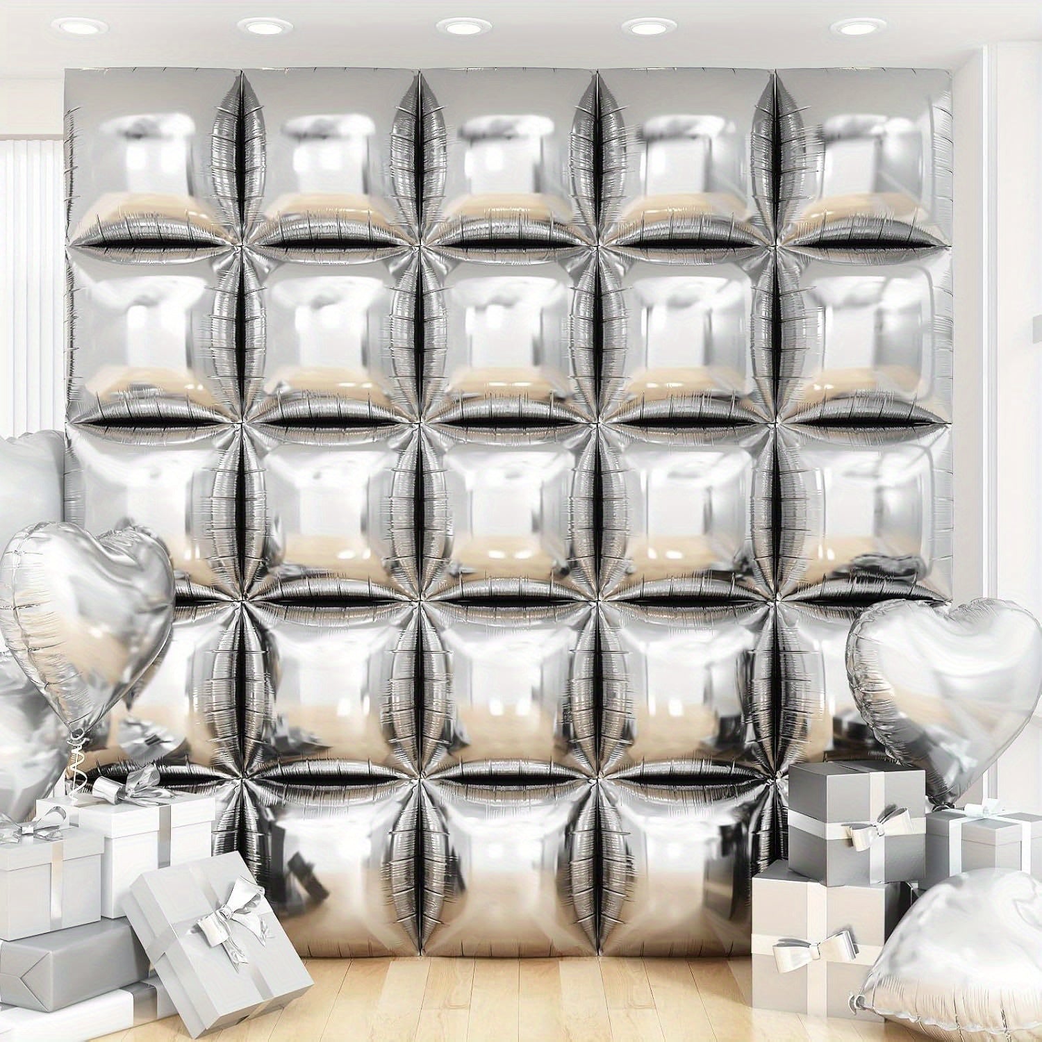 50pcs Silver&Golden Square Foil Balloons - DIY Balloon Wall Backdrop for Wedding, Birthday, and Party Decorations - Large 18-20 Inch Balloons