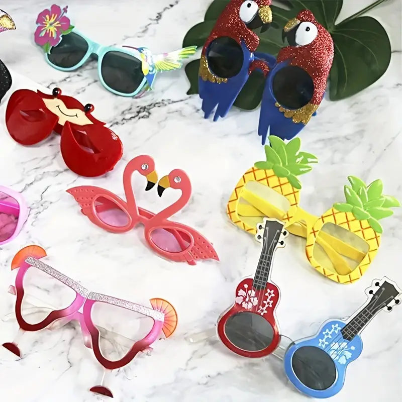 Colorful Tropical Party Sunglasses - Fun Hawaiian Luau Glasses for Beach & Pool Parties (9 Pack)