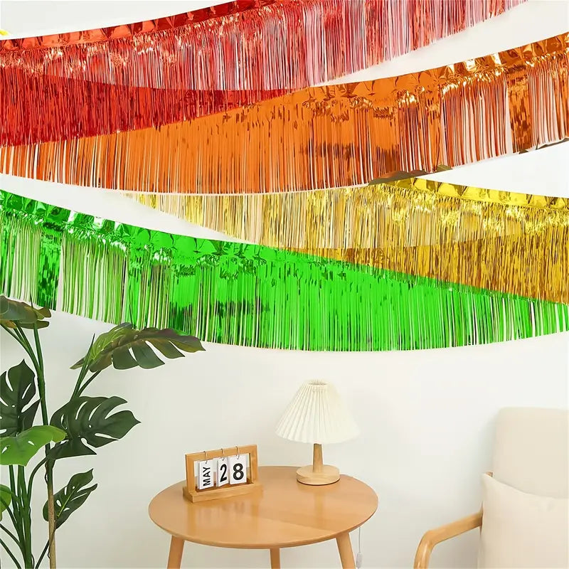 Plastic Fringe Party Garland 12 Colors Option – 3 Pack, 10ft/3m Tinsel Banner Hanging Decoration for Birthday, Wedding, New Year, Festival Decorations