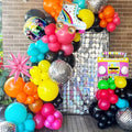 retro roller disco balloon arch kit for 80s birthday party backdrop