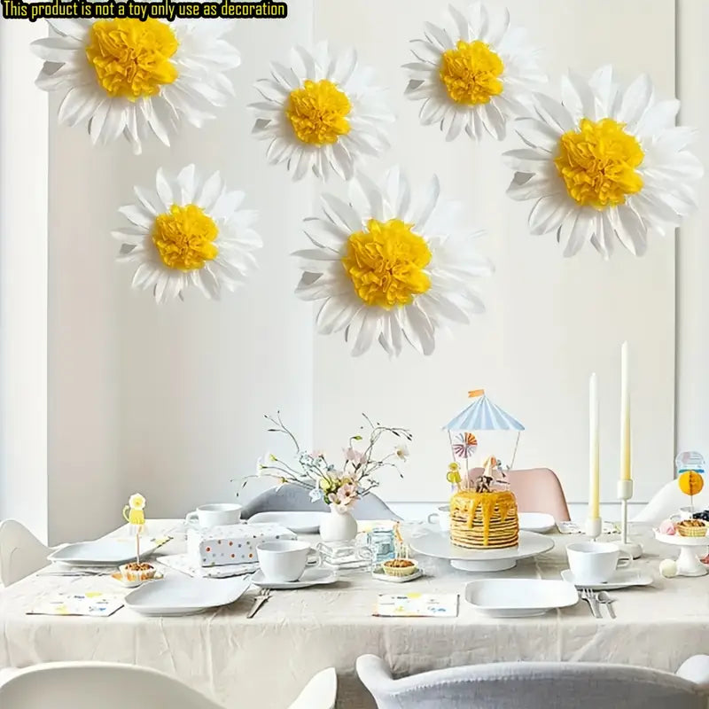 DIY Giant Paper Daisy Flowers - 6pcs White & Yellow Floral Decorations for Party, Wedding, Baby Shower & Home Decor