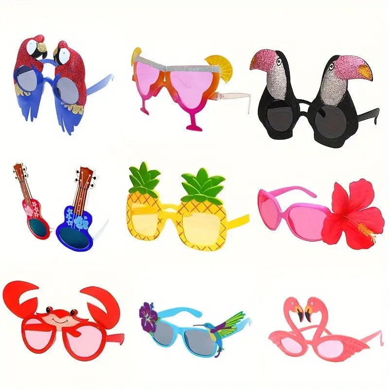 Colorful Tropical Party Sunglasses - Fun Hawaiian Luau Glasses for Beach & Pool Parties (9 Pack)