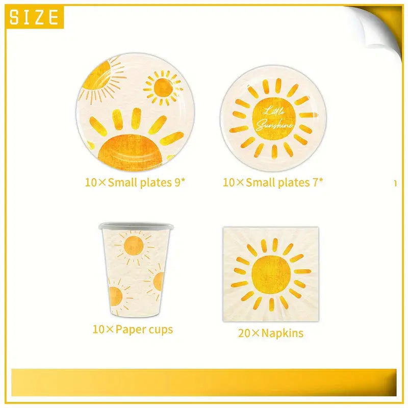 50PCS Sun Theme Party Supplies Set – Includes Plates, Cups, and Napkins for Baby Showers, Birthdays, and Celebrations