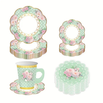 68PCS Vintage Floral Party Supplies – Elegant Tea Party Tableware Set for 16 Guests