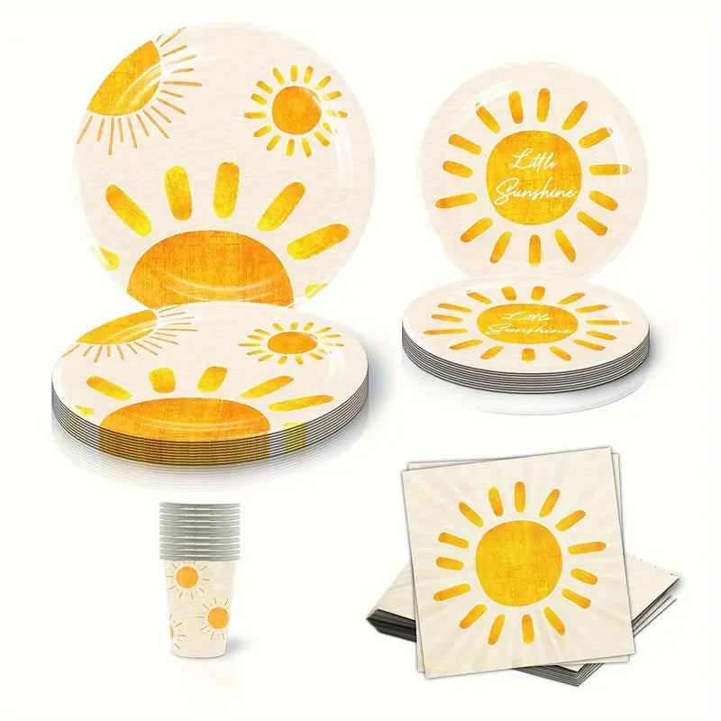 50PCS Sun Theme Party Supplies Set – Includes Plates, Cups, and Napkins for Baby Showers, Birthdays, and Celebrations