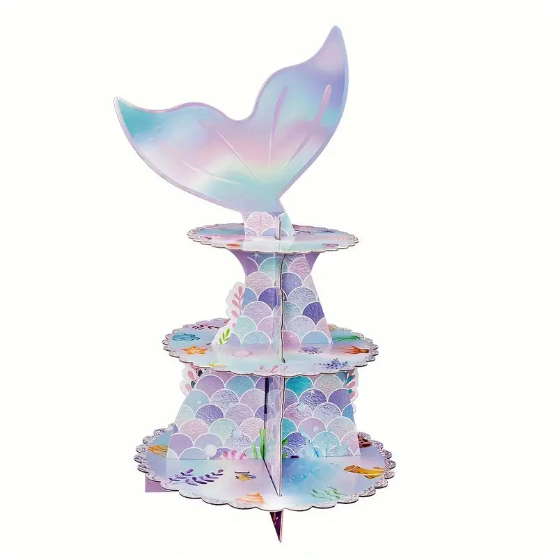 1 SET/3 SETS Mermaid-Themed 3-Tier Cupcake Stand - Underwater Party Dessert Display for Birthdays, Baby Showers, and Ocean-Themed Events