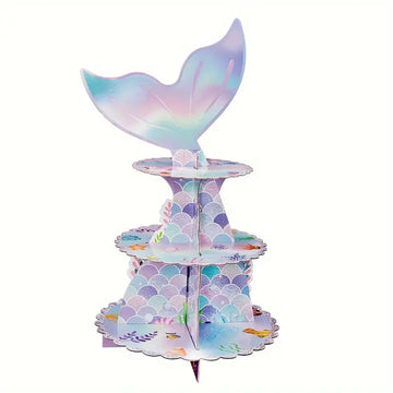 1 SET/3 SETS Mermaid-Themed 3-Tier Cupcake Stand - Underwater Party Dessert Display for Birthdays, Baby Showers, and Ocean-Themed Events