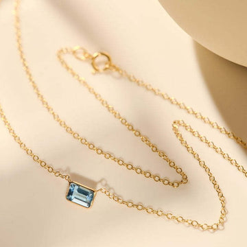 Dainty Rectangle Crystal Pendant Necklace for Women, 925 Sterling Silver Chain, Minimalist Geometric Jewelry, Elegant Everyday Necklace, Gift for Her, Layering Jewelry