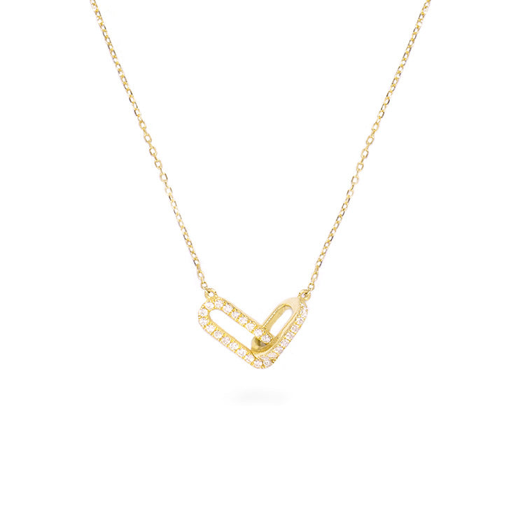 925 Sterling Silver Gold Plated V Shape Necklace for Women, Dainty Diamond Zircon Pendant Chain, Minimalist Heart Link Necklace, Elegant Jewelry Gift for Her, Birthday Valentine's Day Anniversary