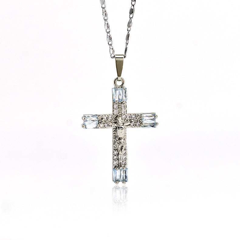 Jesus Cross Pendant Necklace – Gold/Silver/Rainbow | Retro Religious Jewelry for Men & Women