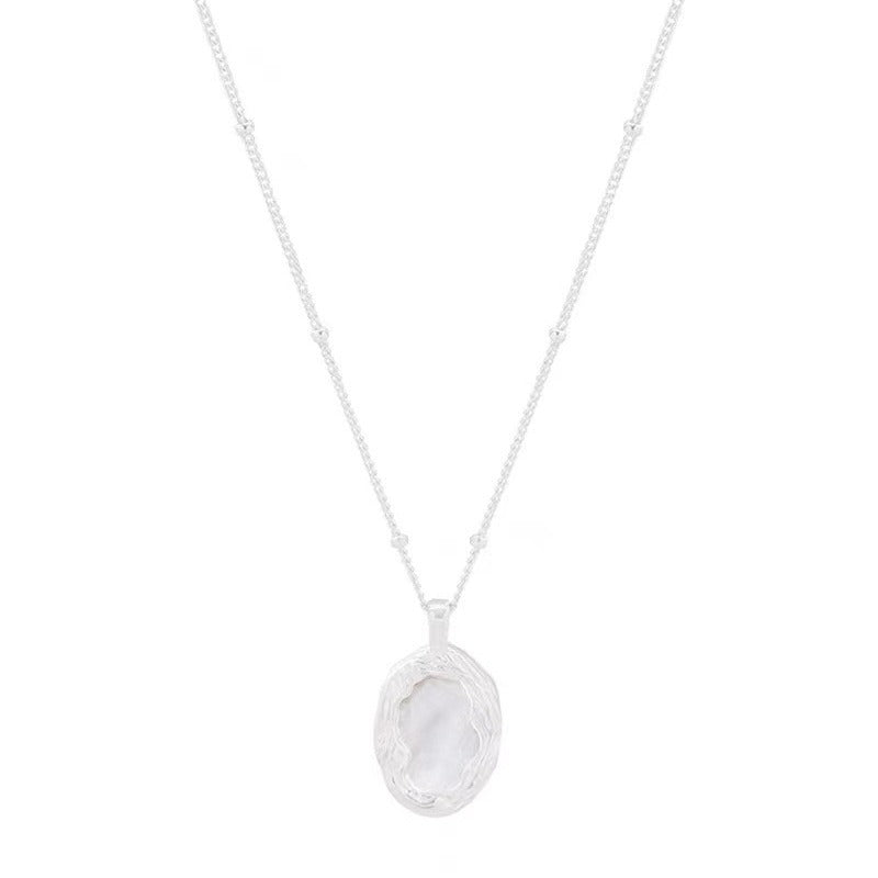 Elegant 925 Sterling Silver Oval Mother of Pearl Pendant Necklace for Women, Delicate Vintage Inspired Gift Jewelry, Minimalist Long Chain Necklace