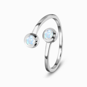 925 Sterling Silver Open Adjustable Ring with Dual Moonstone Crystals, Elegant Minimalist Style for Women, Dainty Gold or Silver Plated Celestial Gemstone Jewelry, Unique Birthstone Gift for Her