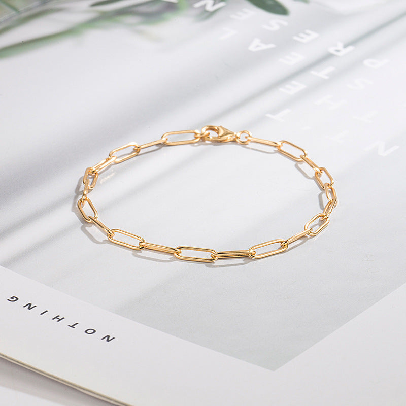 Minimalist Paperclip Chain Bracelet for Women, 925 Sterling Silver, Dainty Gold/Silver Link Chain, Adjustable 18cm Delicate Jewelry Gift