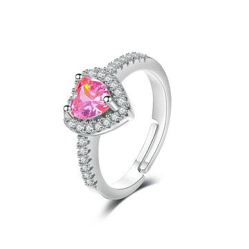 Heart-Shaped Pink Zircon Ring – Adjustable Romantic Ring for Women, Promise/Engagement Gift, Gold/Silver/Rose Gold