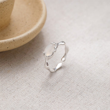 Elegant White Moonstone 925 Sterling Silver Ring for Women, Adjustable Handmade Irregular Band, Dainty Minimalist Gemstone Ring, Healing Energy Jewelry, Unique Gift for Her