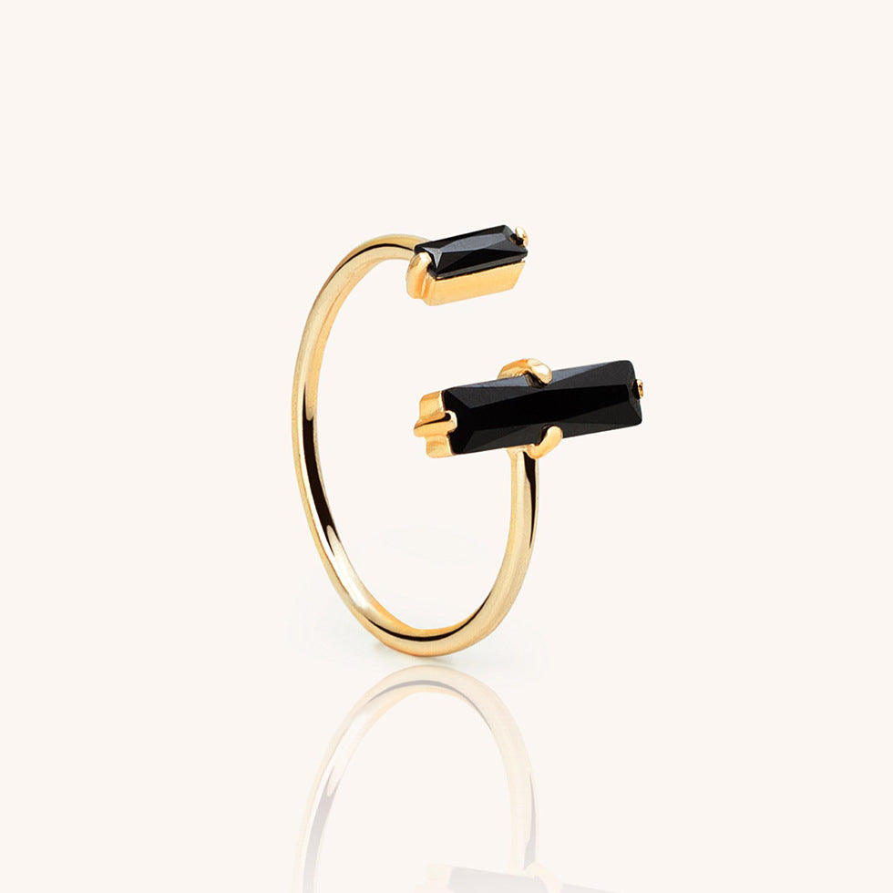 Adjustable 925 Sterling Silver Black Onyx Open Ring – Minimalist Statement Jewelry