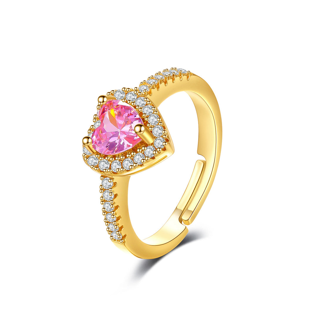 Heart-Shaped Pink Zircon Ring – Adjustable Romantic Ring for Women, Promise/Engagement Gift, Gold/Silver/Rose Gold