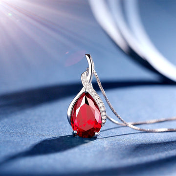 S925 Sterling Silver Teardrop Gemstone Pendant Necklace – Elegant Crystal Drop Jewelry