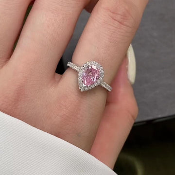 Pink Teardrop CZ Adjustable Ring – Dainty Rose Halo Band for Women | Open Copper Ring