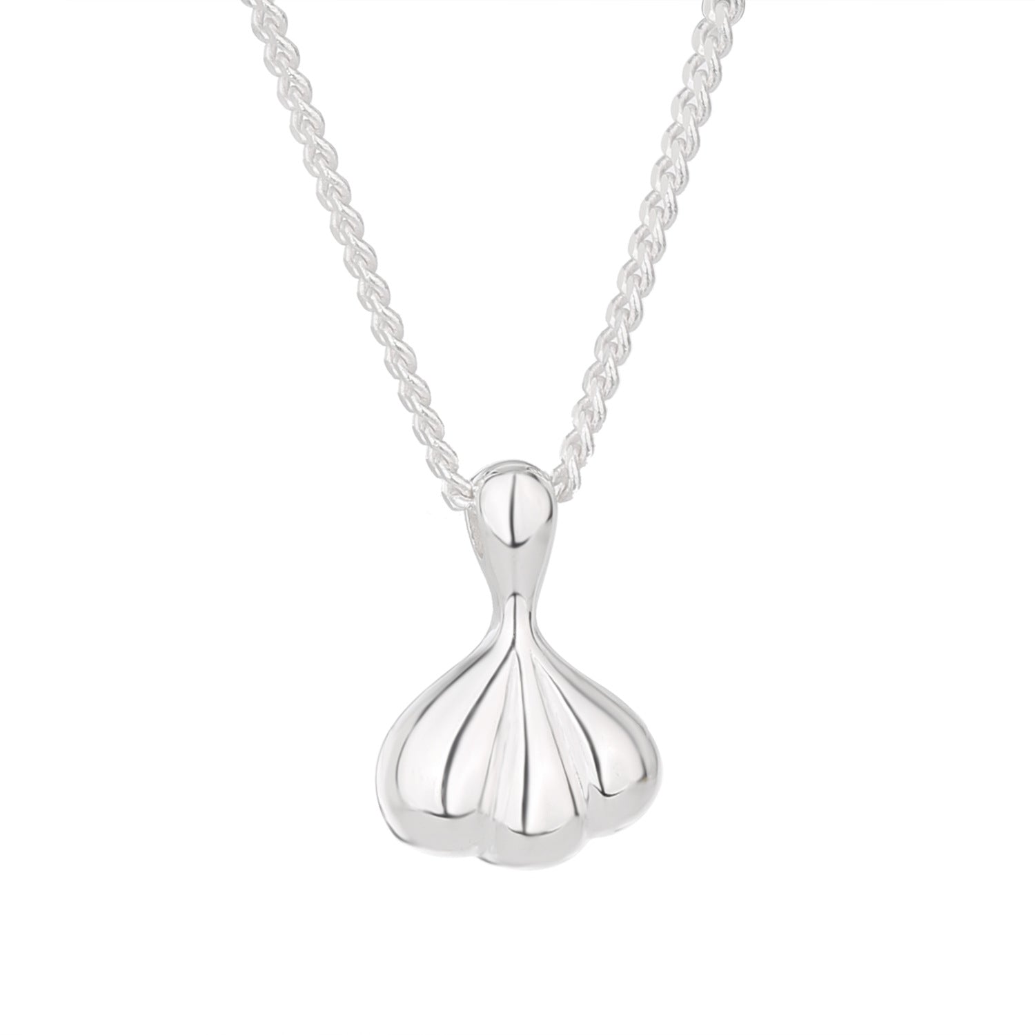 925 Sterling Silver Garlic Pendant Necklace, Minimalist Clove Design, Handmade Vegetable-Inspired Jewelry, Anti-Evil Charm Gift for Women, Unique Cute Silver Food Jewelry for Everyday Wear