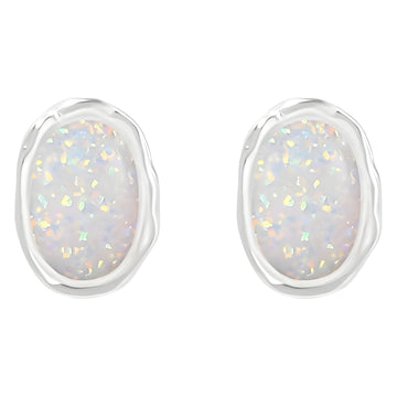 Elegant Oval Opal Stud Earrings for Women – 925 Sterling Silver Irregular Frame, Minimalist Design, Hypoallergenic Jewelry, Dainty Gift for Her, Birthday or Anniversary Surprise