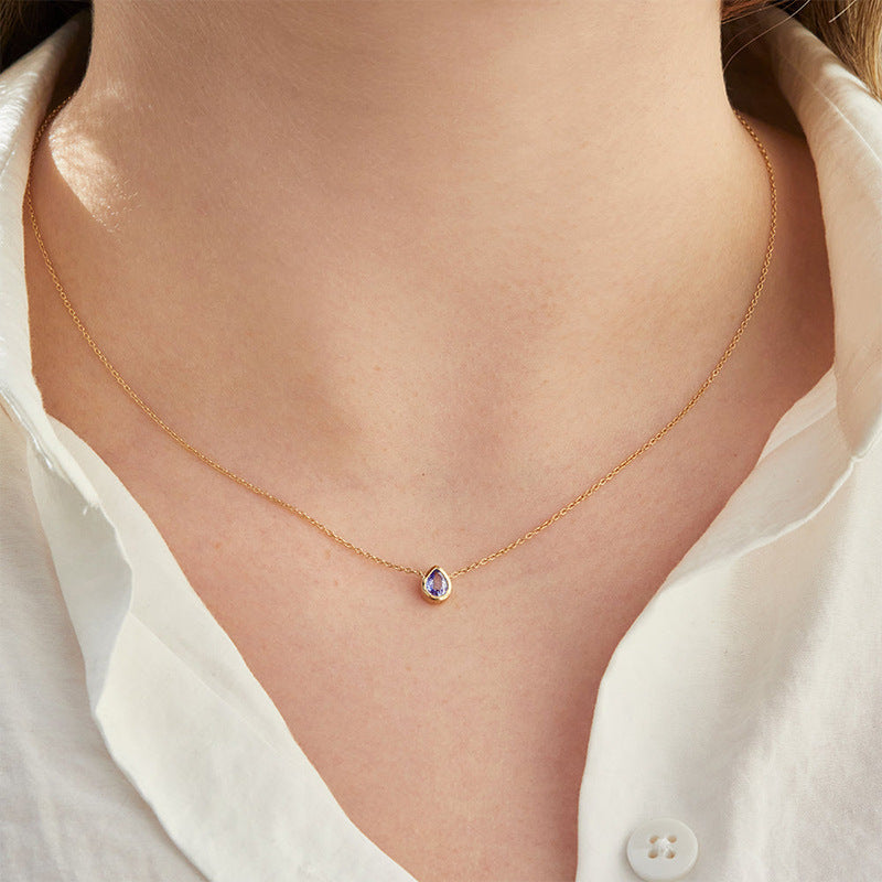 Dainty 925 Sterling Silver Teardrop Pendant Necklace for Women – Colorful Waterdrop Birthstone Jewelry in Gold Plating, Minimalist Style, Perfect Gift for Her