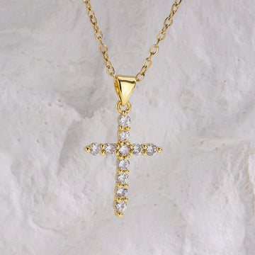 Sparkling Cross Pendant Necklace – 2 Styles in Gold & Silver | Adjustable Chain, Copper & CZ
