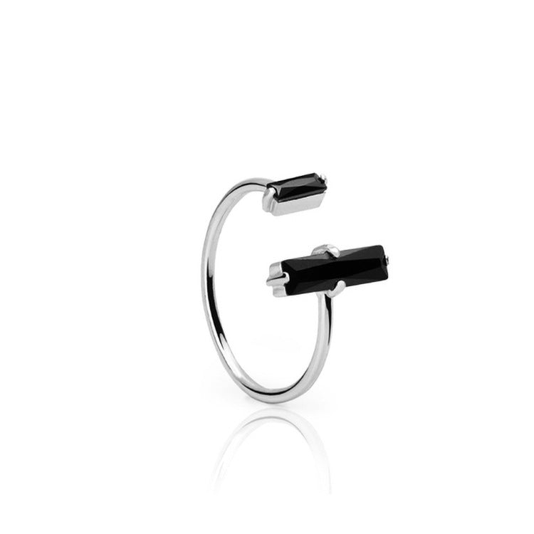 Adjustable 925 Sterling Silver Black Onyx Open Ring – Minimalist Statement Jewelry