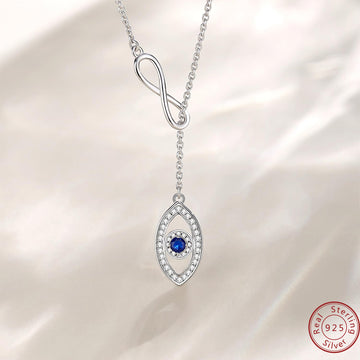 S925 Sterling Silver Mobius Evil Eye Necklace – Infinity Pendant with Blue Spinel, Gold/Silver Plated, Protective Jewelry for Women
