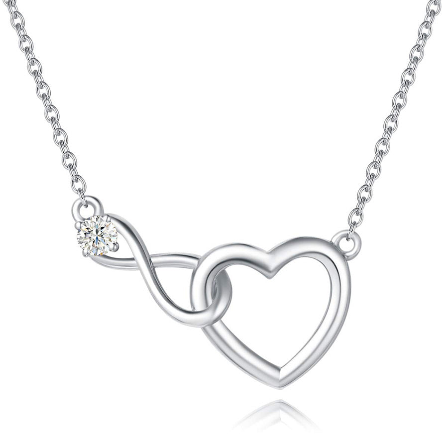 925 Sterling Silver Infinity Heart Necklace and Bracelet Set for Women, Gold or Silver Finish, Cubic Zirconia Jewelry, Romantic Gift for Wife Girlfriend Mom, Adjustable Chain, Valentine's Day, Anniversary, Birthday Jewelry Set