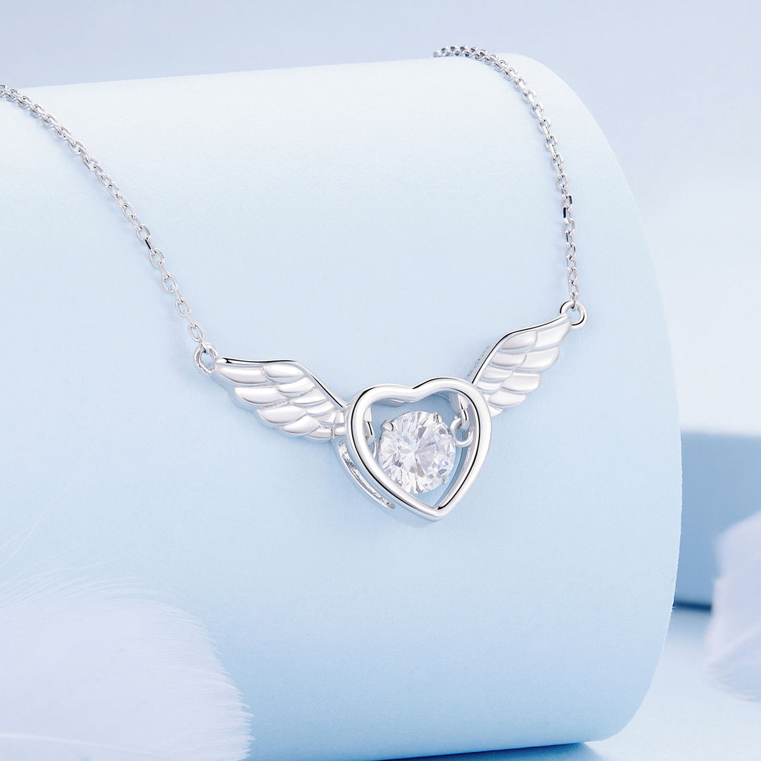 Sterling Silver Heart Wing Necklace for Women, 925 Silver Angel Wing Pendant with Sparkling Cubic Zirconia, Delicate Gift Jewelry for Girlfriend Wife Valentine's Day Anniversary Birthday