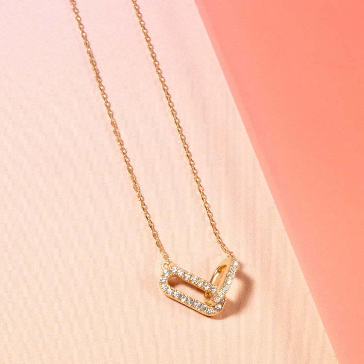 925 Sterling Silver Gold Plated V Shape Necklace for Women, Dainty Diamond Zircon Pendant Chain, Minimalist Heart Link Necklace, Elegant Jewelry Gift for Her, Birthday Valentine's Day Anniversary