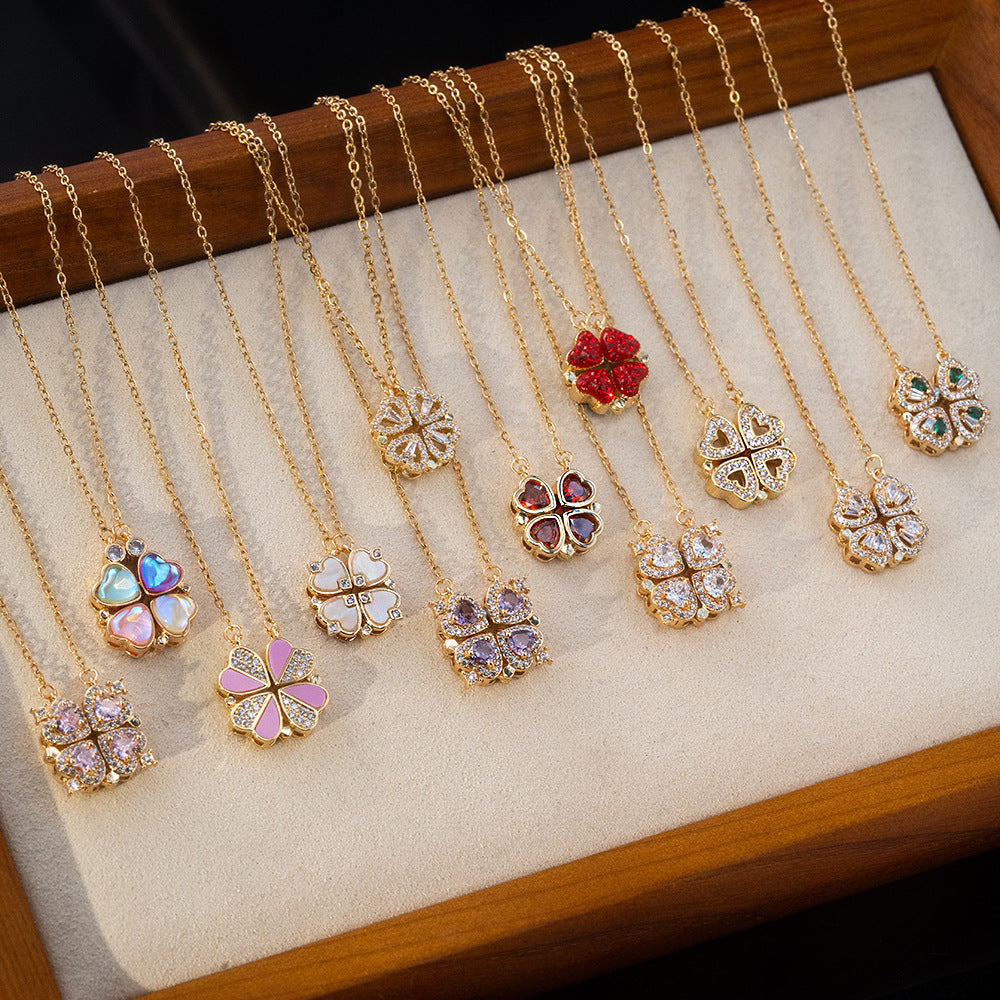2-in-1 Clover & Crown Bead Necklace – Gold, Silver & Rose Gold Plated