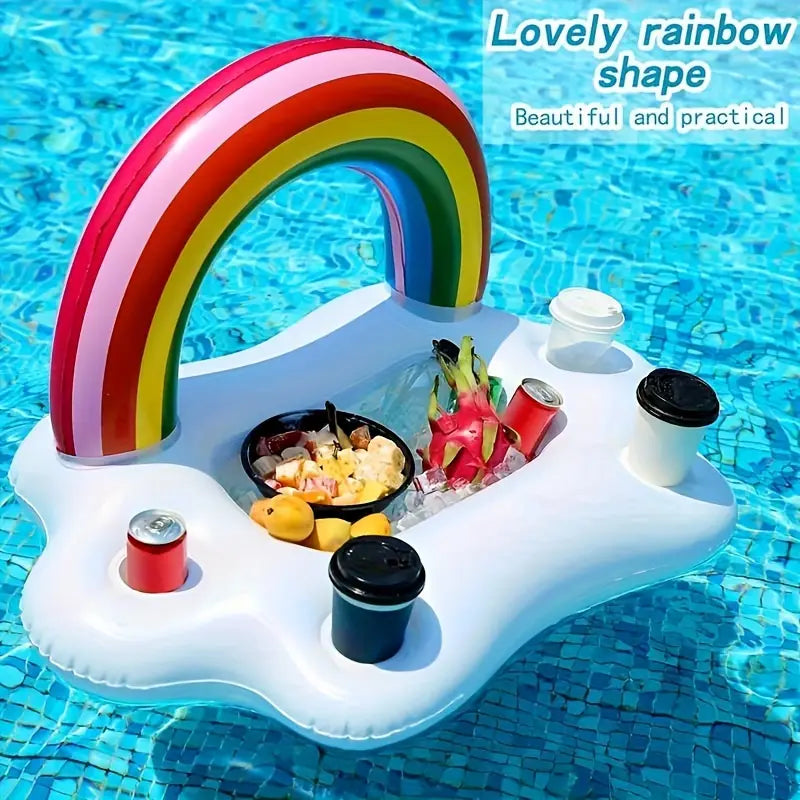 Inflatable Rainbow Pool Float Bar – 1PC Floating Drink Holder & Snack Tray for Pool Parties & Beach Fun