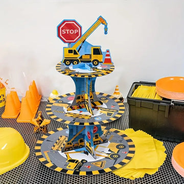 2 Sets Construction Theme 3-Tier Cupcake Stands - Fun Party Decorations for Kids’ Birthday and Events