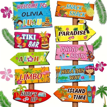 Luau Party Decorations - Hawaiian Theme Tropical Signs for Tiki Bar, Aloha, Beach, Pool Party, Birthday, and Summer Event