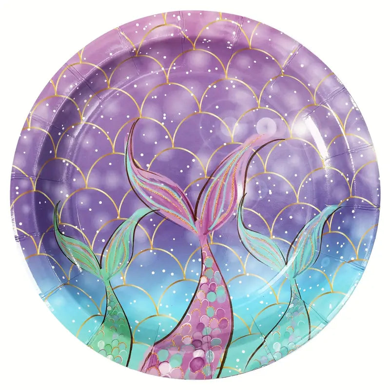 Mermaid Party Supplies Set – 80 Pcs Disposable Plates, Cups, and Napkins for Kids’ Birthday