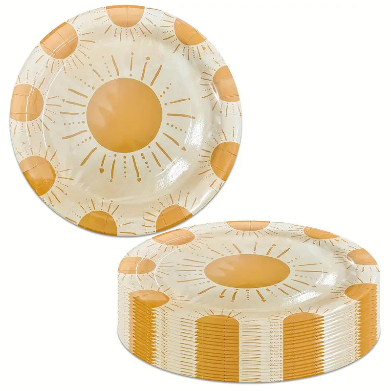 30PCS Sunburst Disposable Paper Plates – 9-Inch Eco-Friendly Party Supplies for Birthdays, Baby Showers, and Celebrations