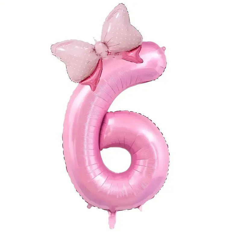 Pink Number Balloon with Bow - Large 32” Birthday Party Decoration for Girls - Baby Shower, 1st, 2nd, 3rd Birthday Event Decor