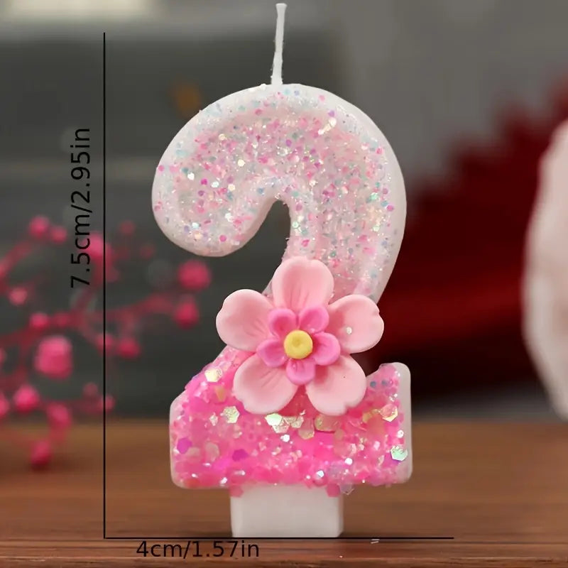 Pink Glitter Birthday Number Candles with Flower - Perfect for Girls’ Birthday, Baby Shower, Party Cake Decorations