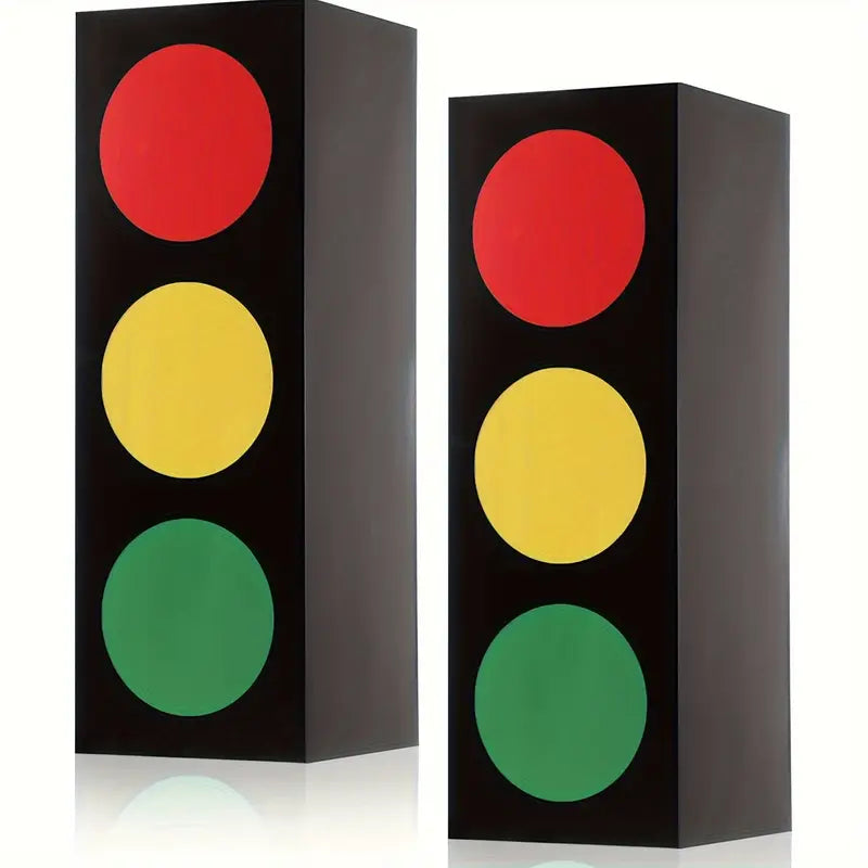 Racing party table with checkered flags and traffic light boxes