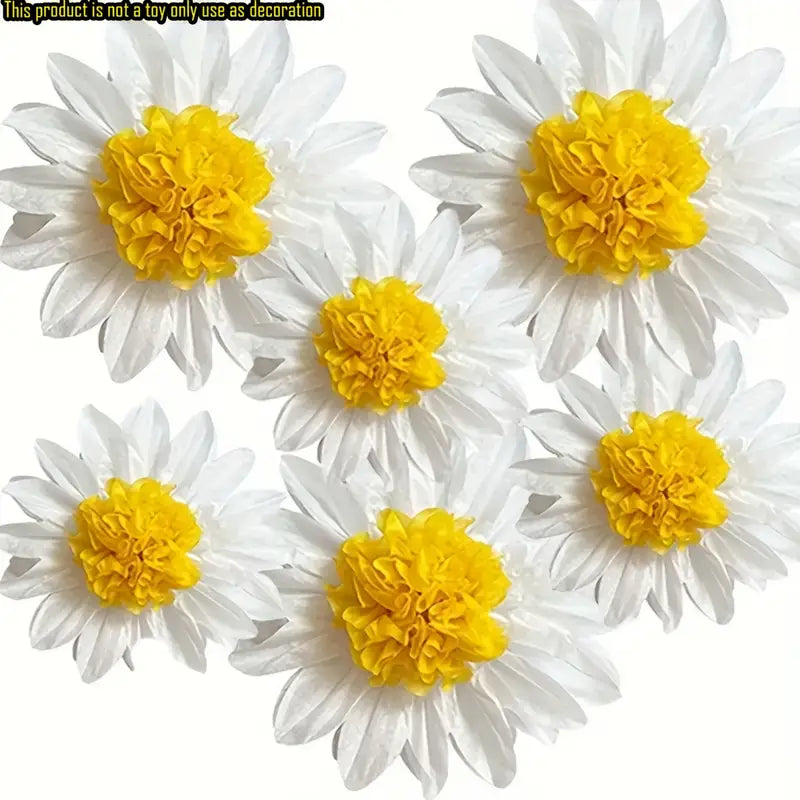 DIY Giant Paper Daisy Flowers - 6pcs White & Yellow Floral Decorations for Party, Wedding, Baby Shower & Home Decor