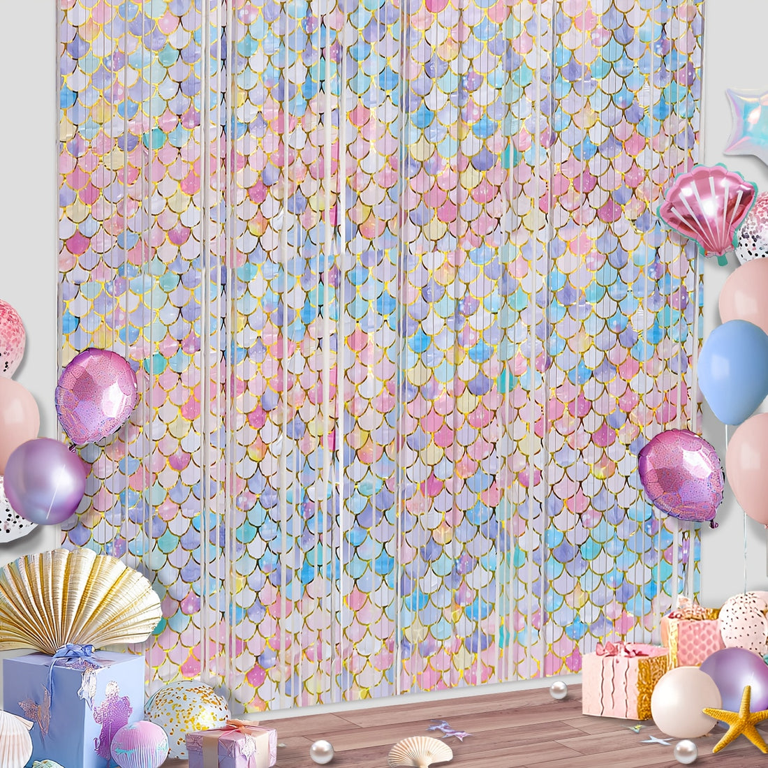 Mermaid Scale Metallic Foil Backdrop Curtain - 78.7 Inches Party Decor for Birthday, Baby Showers, and Special Events