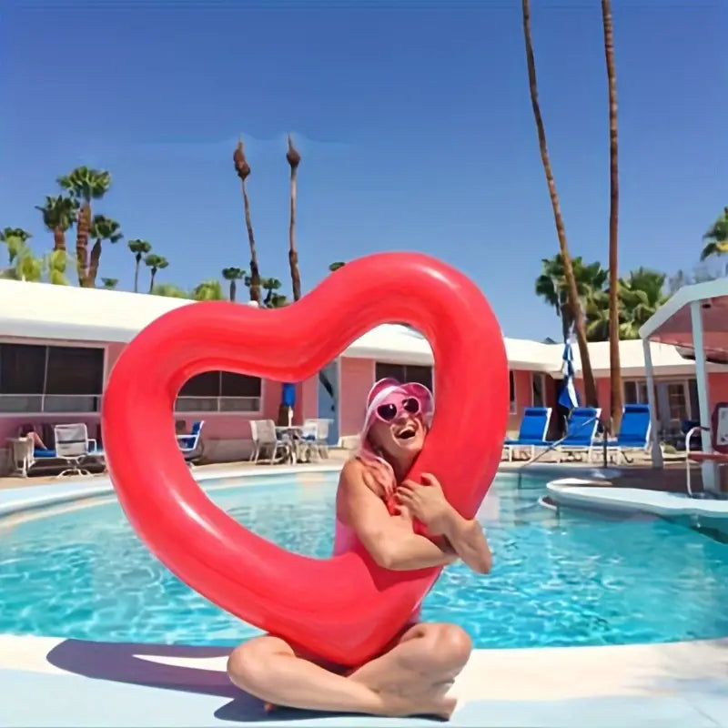 Heart-Shaped Inflatable Pool Float - Large Red Love Tube for Summer Fun, Beach, and Pool Parties | Valentine’s Day & Bachelorette Decor