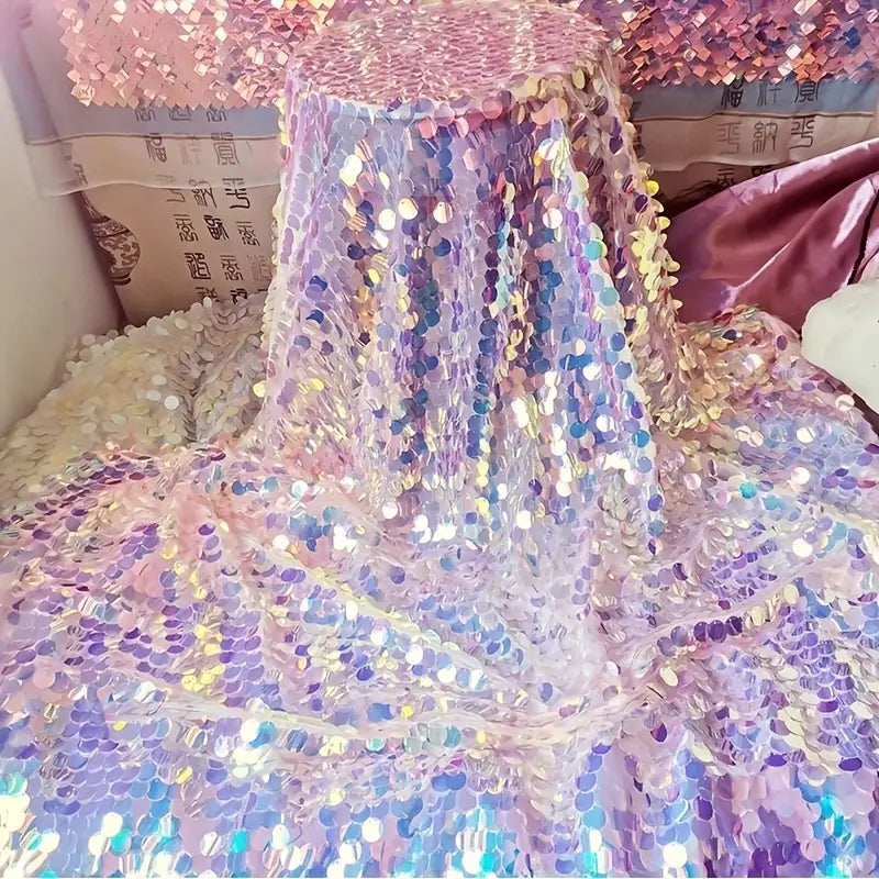 1PC Luxury Iridescent Sequin Tablecloth 35.4''x 51.1''– Shimmering Mermaid Party Decoration, Sparkly Backdrop, Birthday & Wedding Table Cover