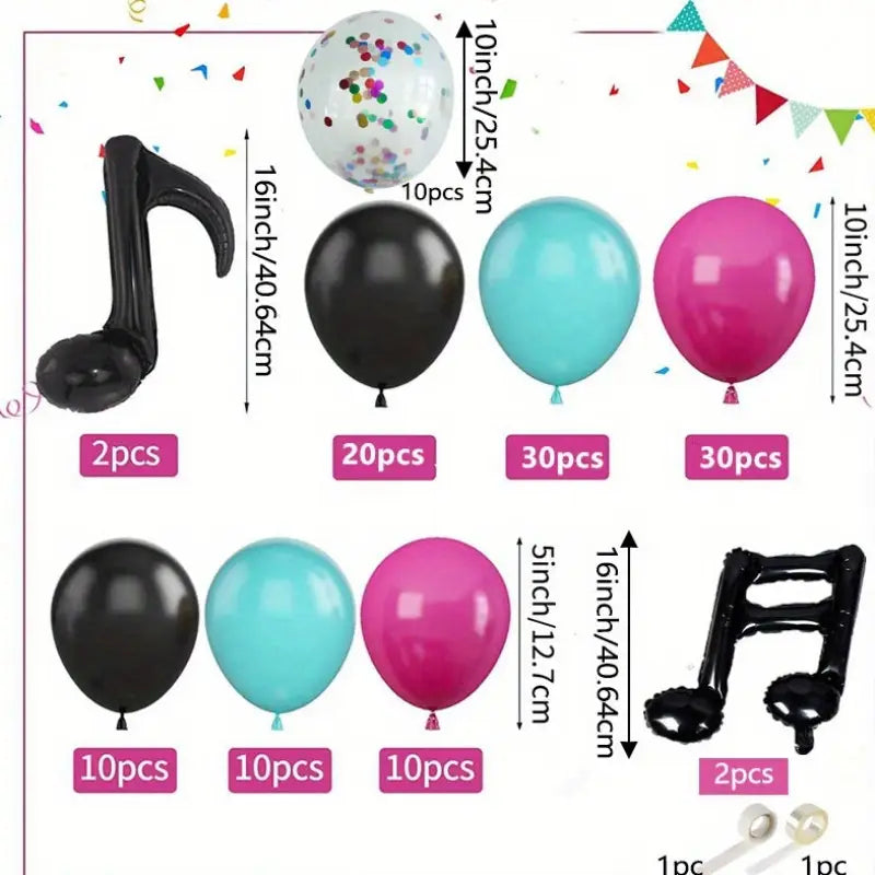 musical note foil balloon decoration set with colorful latex and confetti balloons