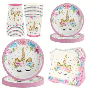 64 PCS Unicorn Party Supplies - Plates, Cups, Napkins for 16 Guests, Perfect for Birthday Celebrations and Baby Showers