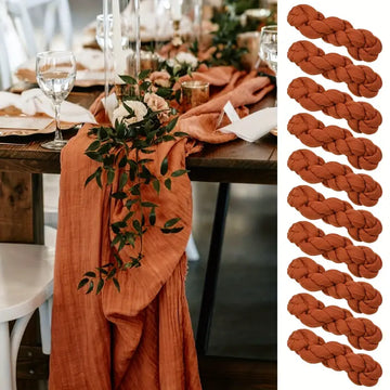 1PC Rust Orange Cheesecloth Table Runner – Elegant Wedding, Party, and Event Decoration, 120 Inches Long