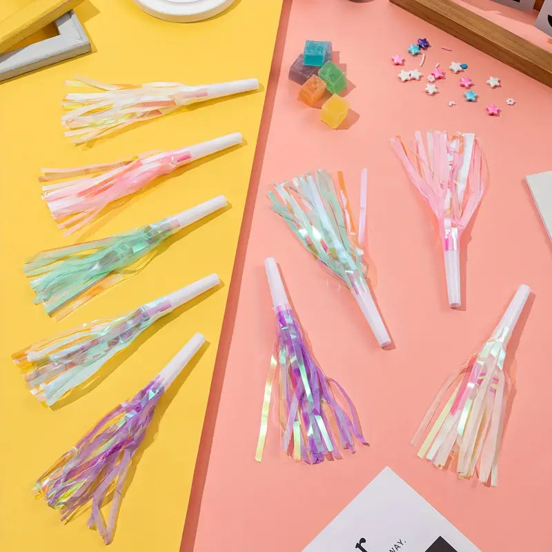 Flat lay of foil party blowouts for birthdays and New Year’s Eve