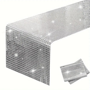 2PCS Silver Sequin Table Runner - Sparkling Disco Design for Parties, Weddings, and Dining Decorations